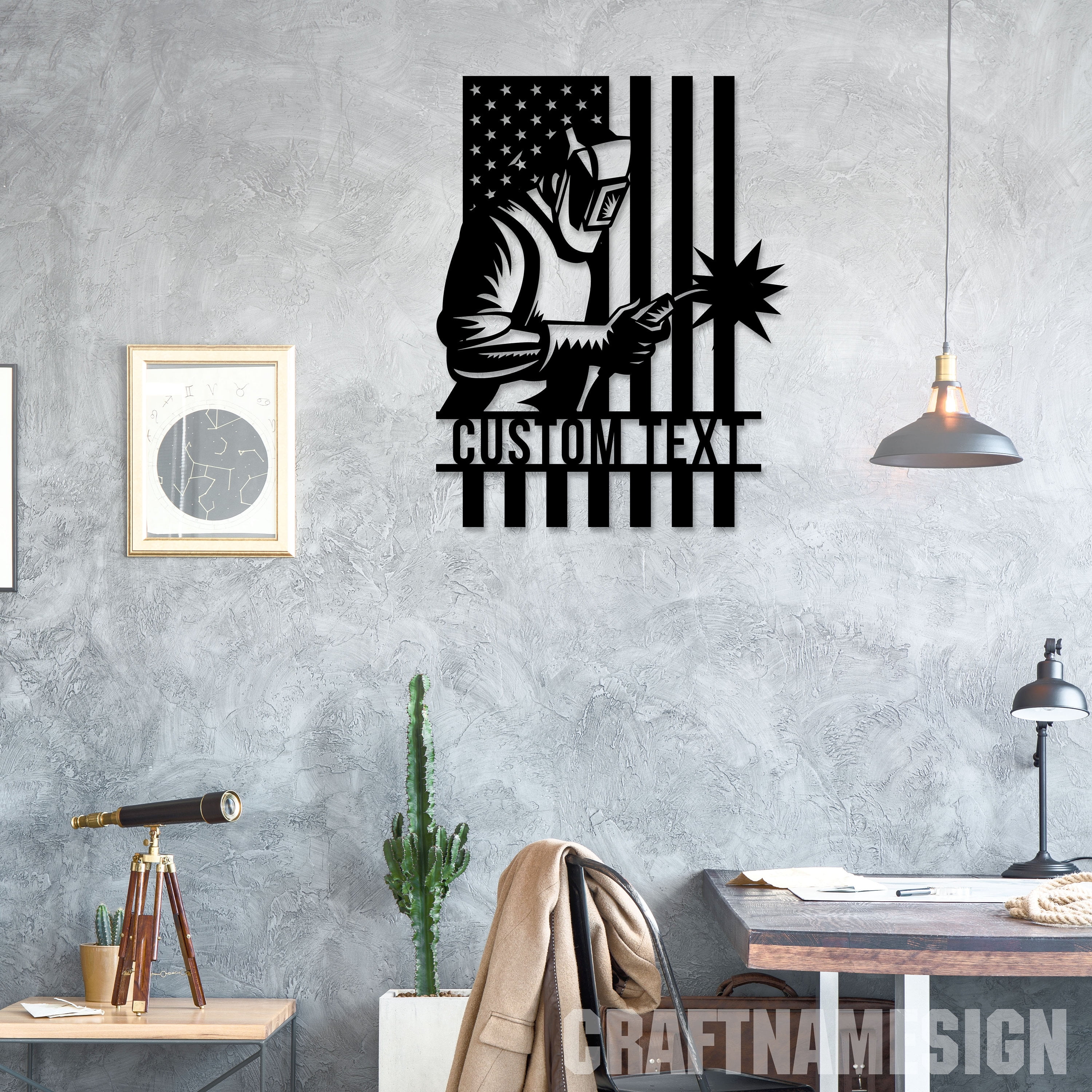 Craftnamesign Custom Ironworker Welding Metal Wall Art LED Light, Welder Name Sign,