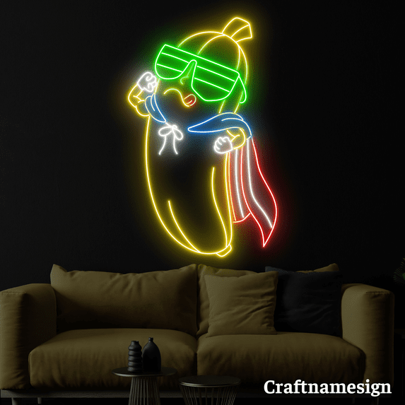 Craftnamesign Banana Superman Neon Sign for Kid Room Bedroom Bar Party Wall Decor