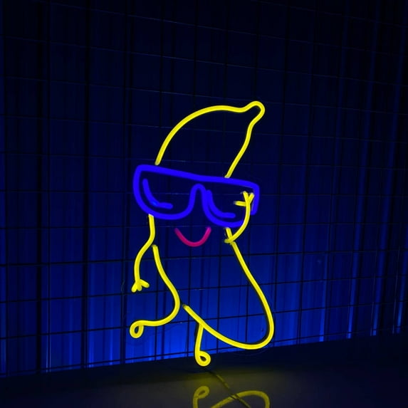 Craftnamesign Banana With Glasses Neon Sign, Fruit Shop Decor, Banana Store Wall Art
