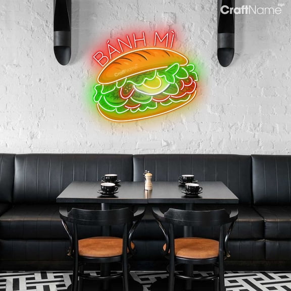 Craftnamesign Banh Mi Neon Light for Vietnamese Restaurant Wall Decor, Vietnamese Bread Led Sign
