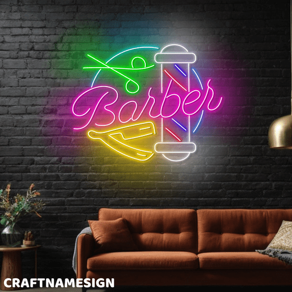 Craftnamesign Barber Shop Neon Light Wall Sign, Hair Studio for Men Wall Decor