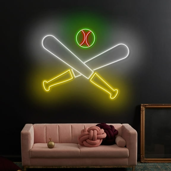 Craftnamesign Baseball Bat Neon Light, Baseball LED Sign Wall Art, Baseball Club Sign Decor