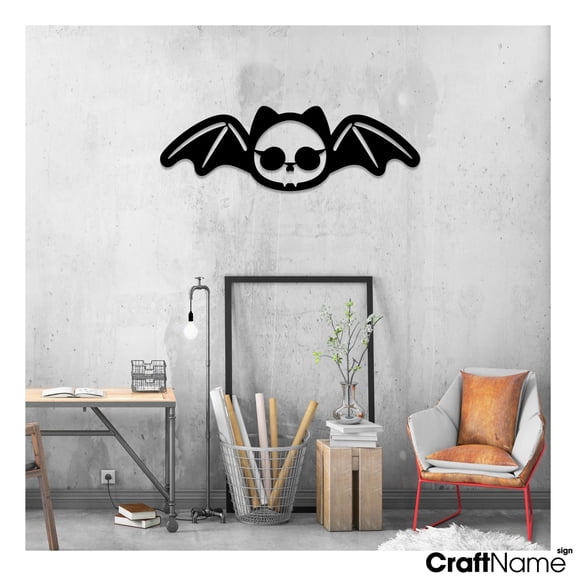 Craftnamesign Bat Metal Wall Art LED Light, Halloween Sign Decoration Hanging For Home