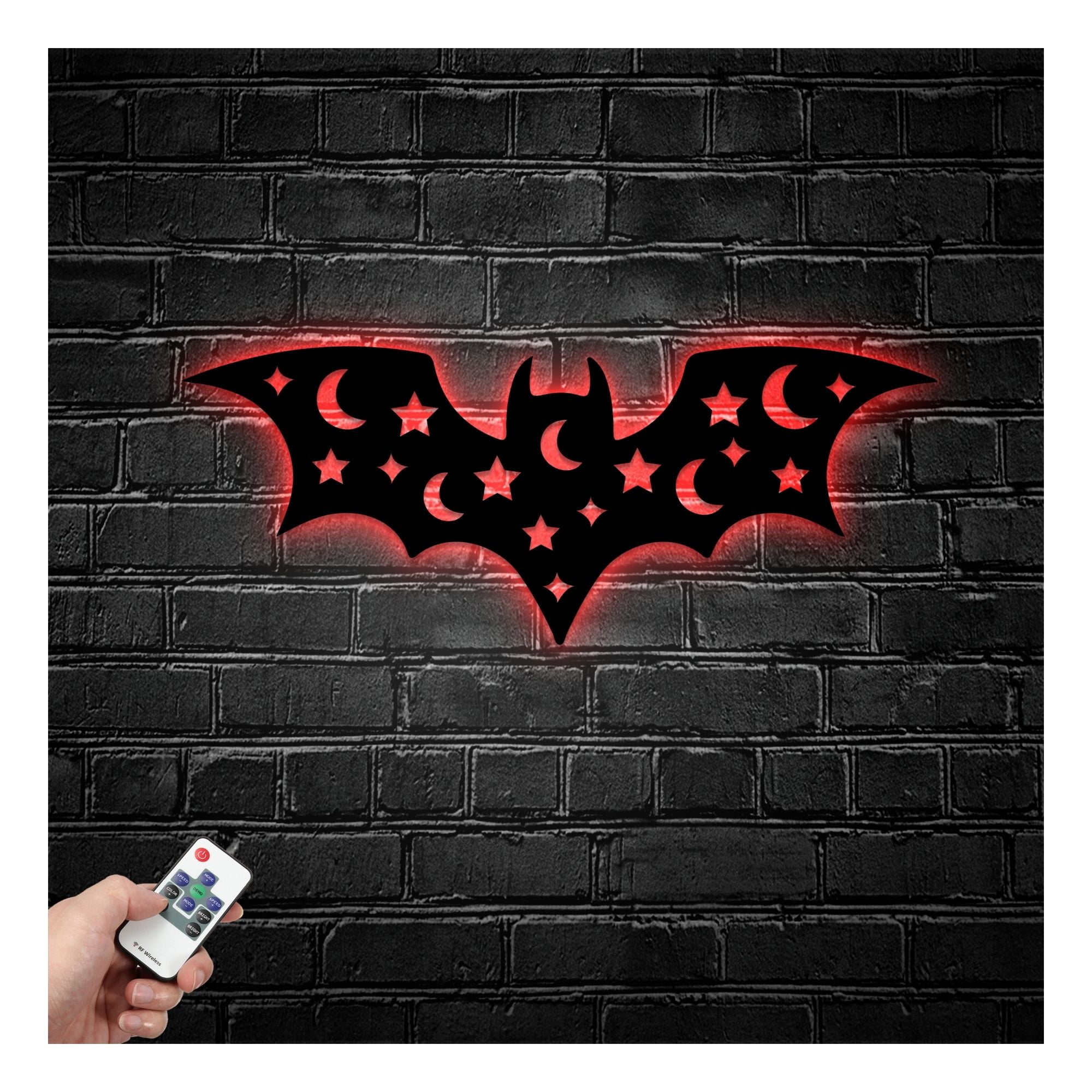 Craftnamesign Bat Night Metal Wall Art LED Light, Halloween Sign ...