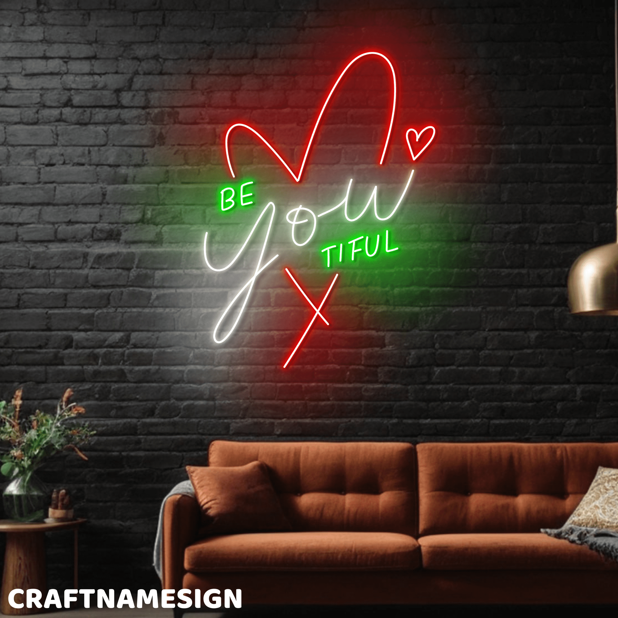 "Be You Tiful" LED Neon Sign Wall Decor - USB Powered, Dimmable, For Bedroom, Salon, Party (13.8x14.5 In)