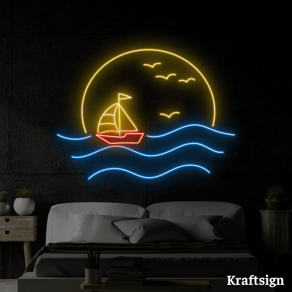 Craftnamesign Beach Neon Sign, Landscape LED Sign, Bedroom Art Decor