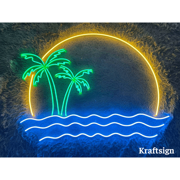 Craftnamesign Beach Neon Sign, Palm Tree LED Sign, Bedroom Decor, Sun Sign