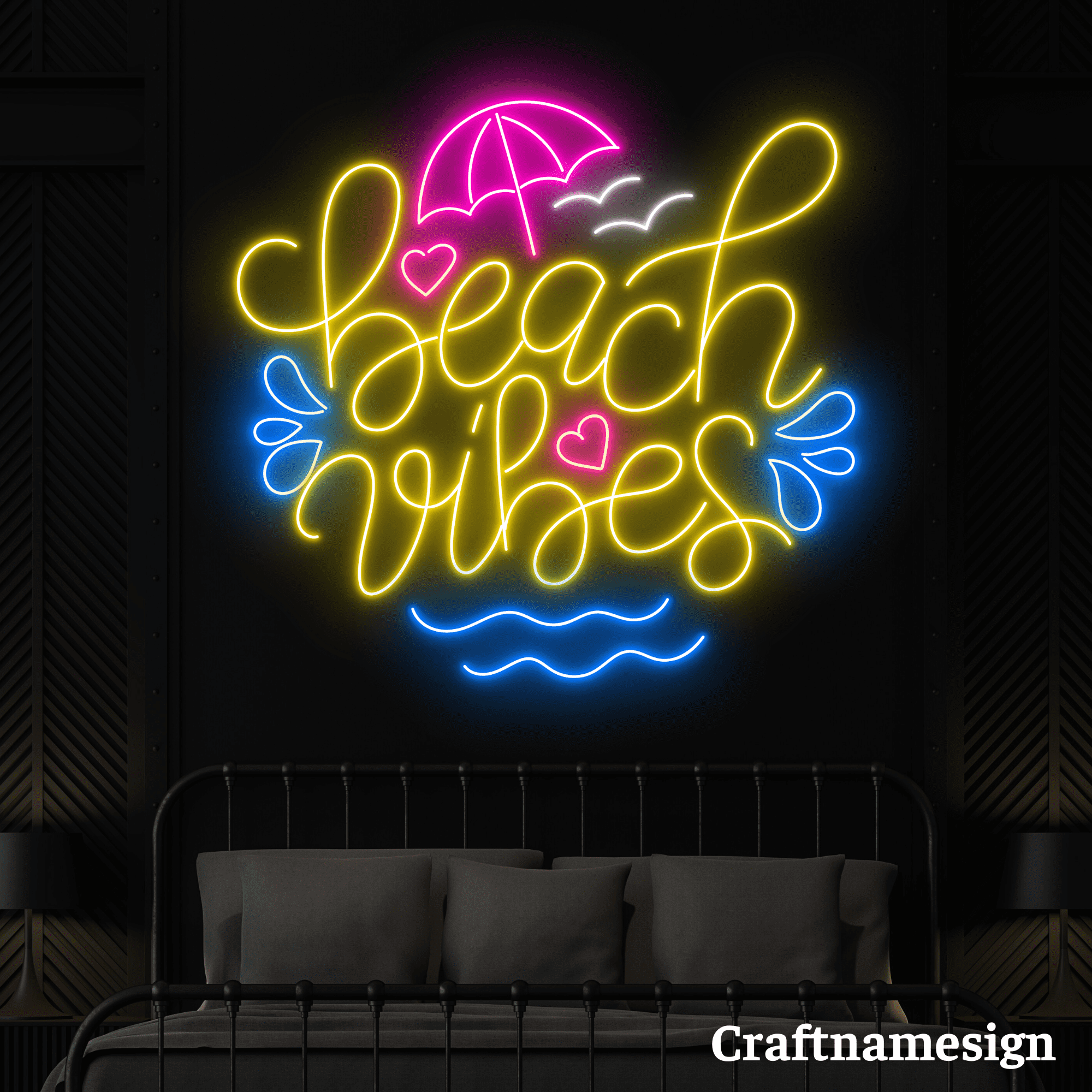 Craftnamesign Beach Vibes Neon Sign for Beach Club Bar Restaurant Wall