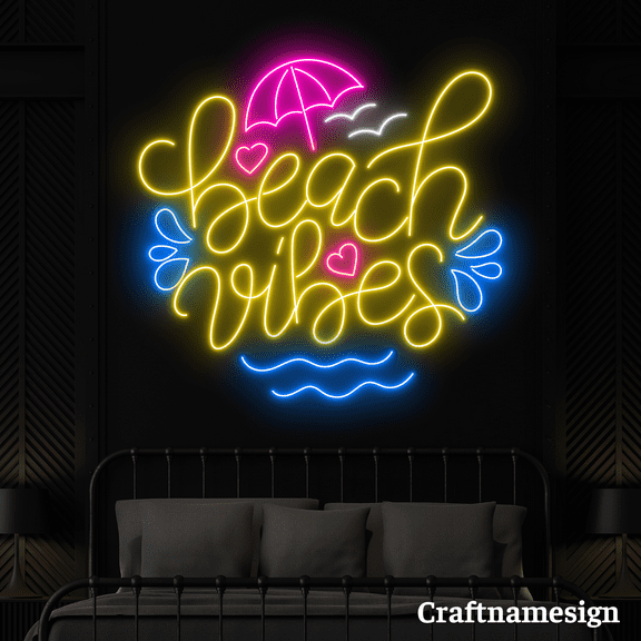 Craftnamesign Beach Vibes Neon Sign for Beach Club Bar Restaurant Wall Decor