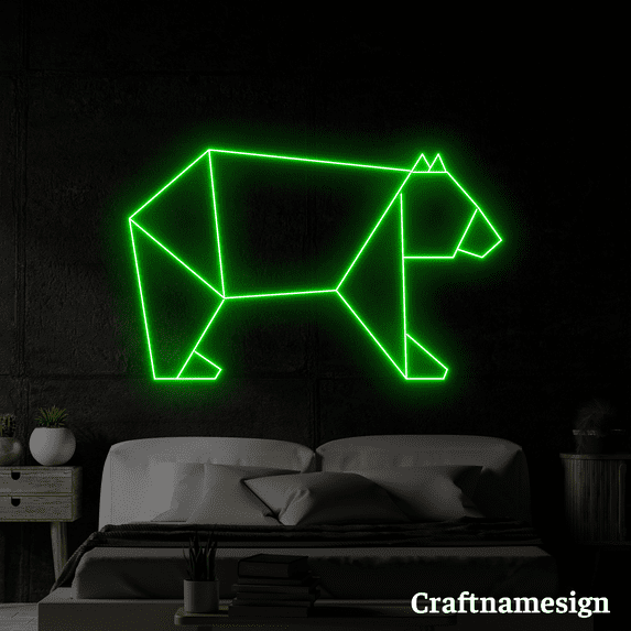 Craftnamesign Bear Geometric Neon Sign for Kid Room Nursery Bedroom Wall Decor