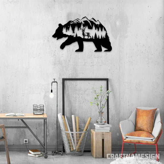 Craftnamesign Bear With Deer Metal Sign LED Light, Bear Metal Sign, Bear Home Decor, Bear Wall Art