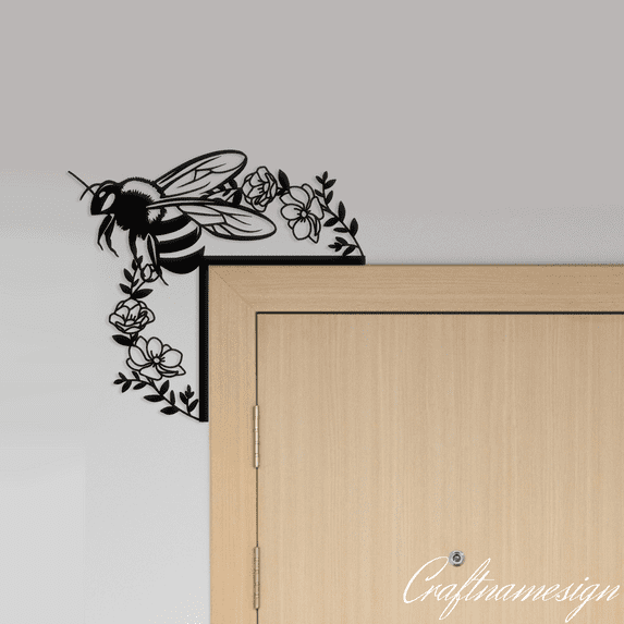 Craftnamesign Bee Door Corner Metal Sign, Home Door Corner Decoration