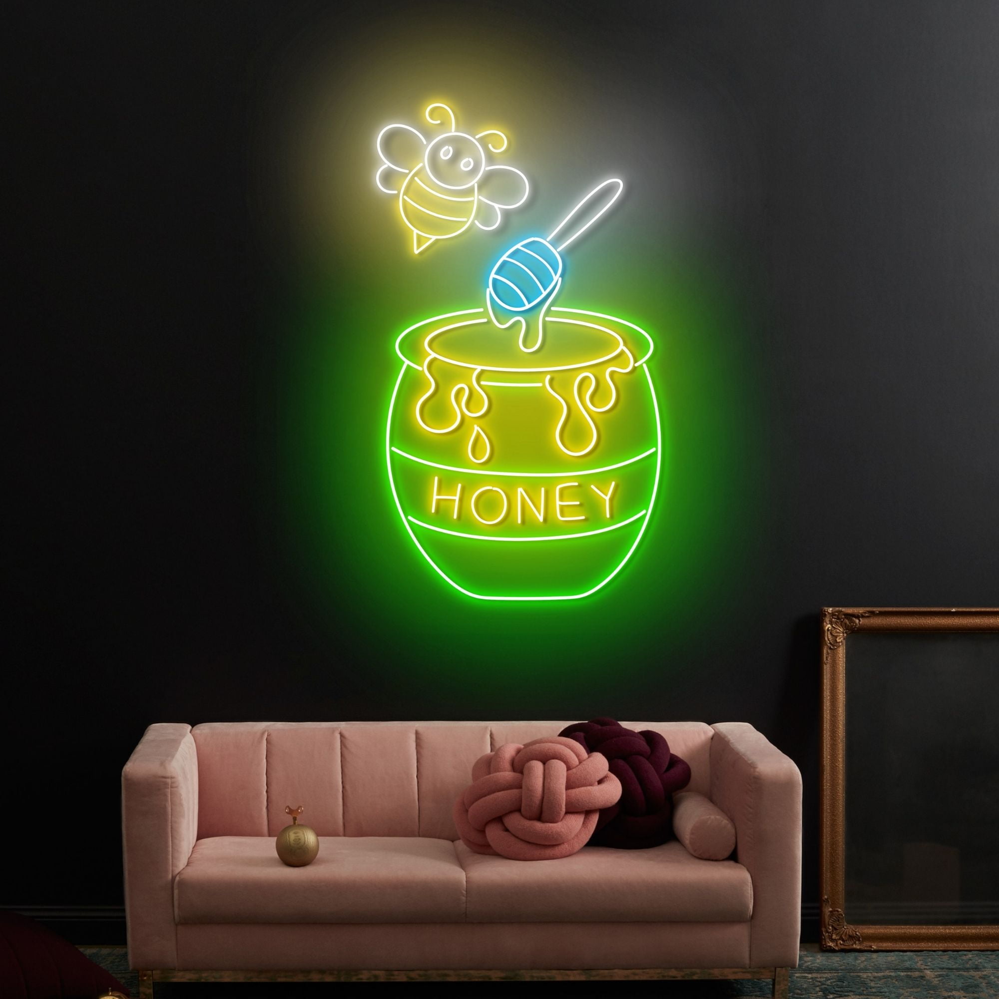 Craftnamesign Bee Honey Neon Sign, Honeybee LED Light Sign, Honey Shop Light Wall Decor