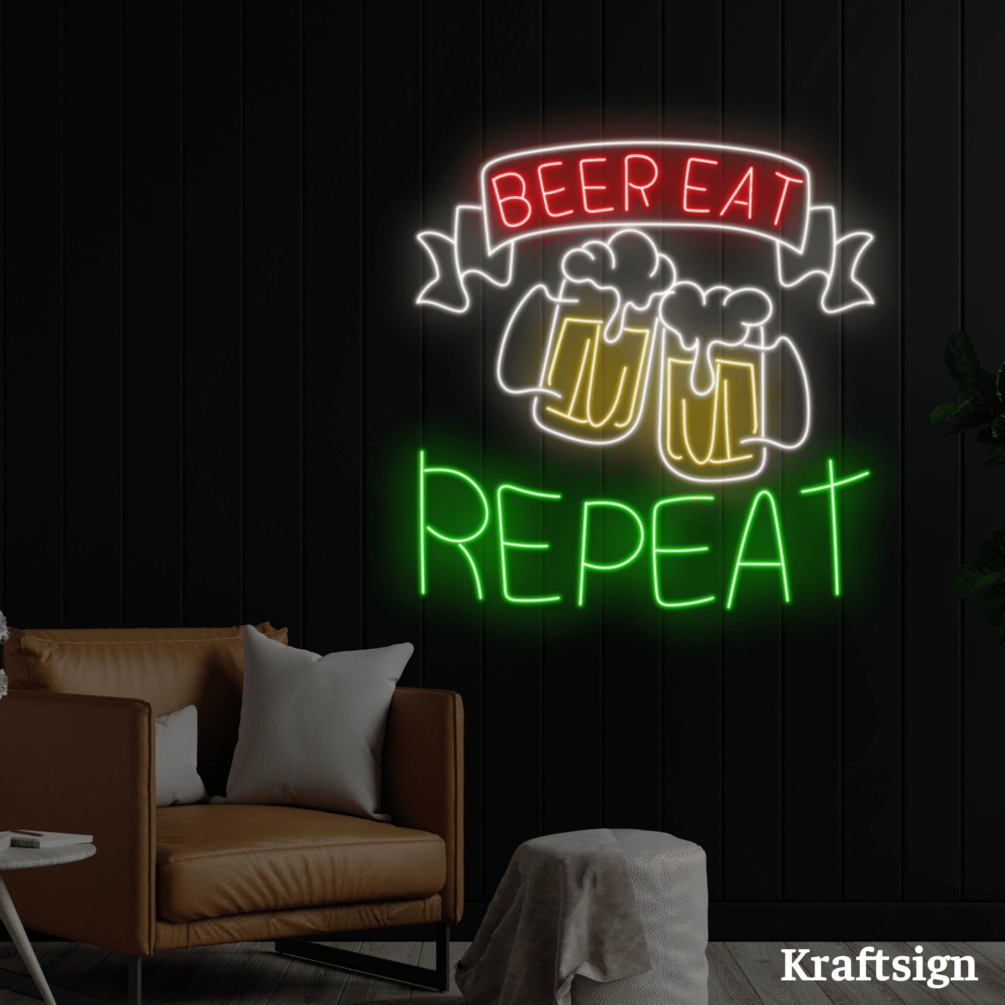 Craftnamesign Beep Eat Repeat Neon Sign, Beer Shop Decor, Restaurant ...