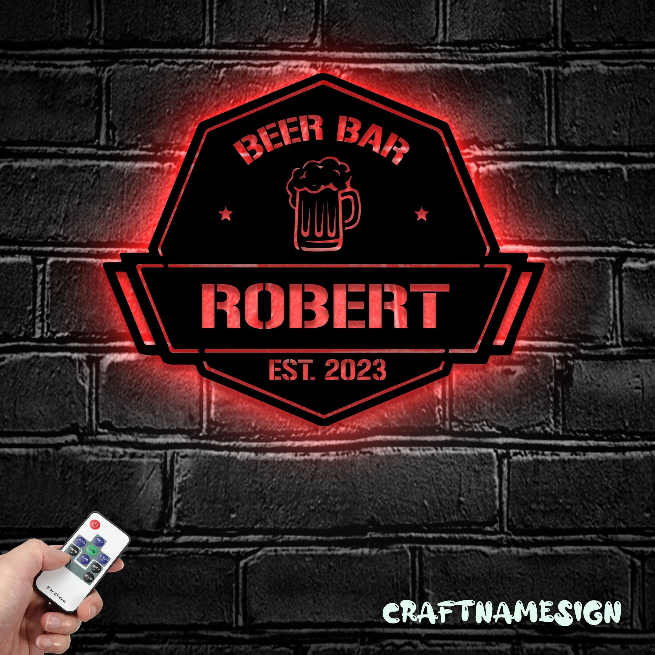 Craftnamesign Beer Bar Metal Wall Art LED Light, Custom Beer Bar Metal ...