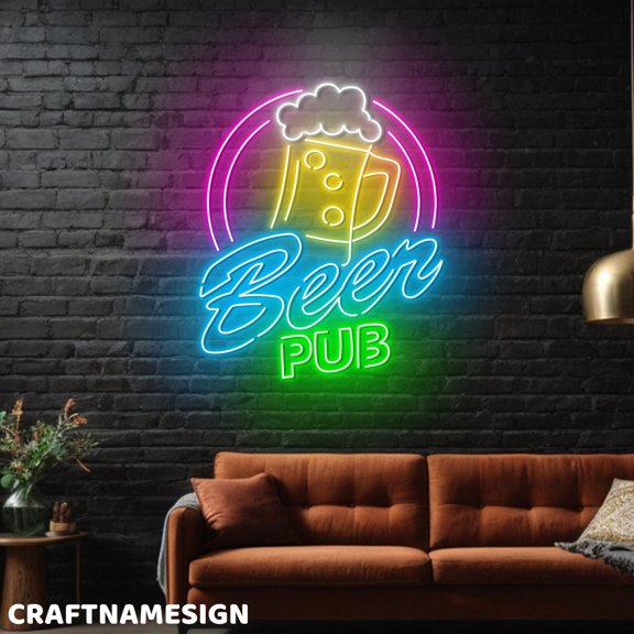 Craftnamesign Beer Pub Neon Light, Welcome Sign Logo For Beer Club Wall Decor