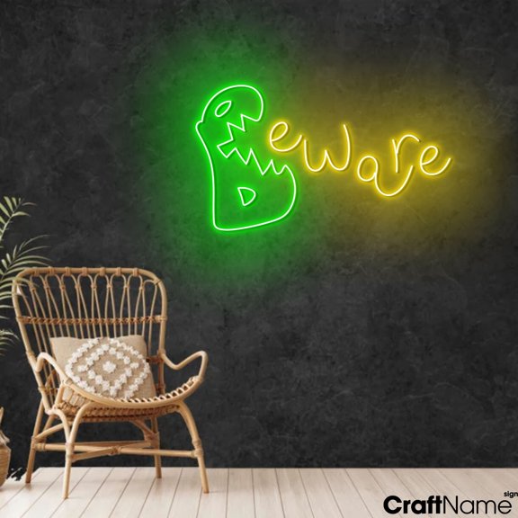 Craftnamesign Beware Neon Sign, Halloween LED Light For Store Home Wall Decor