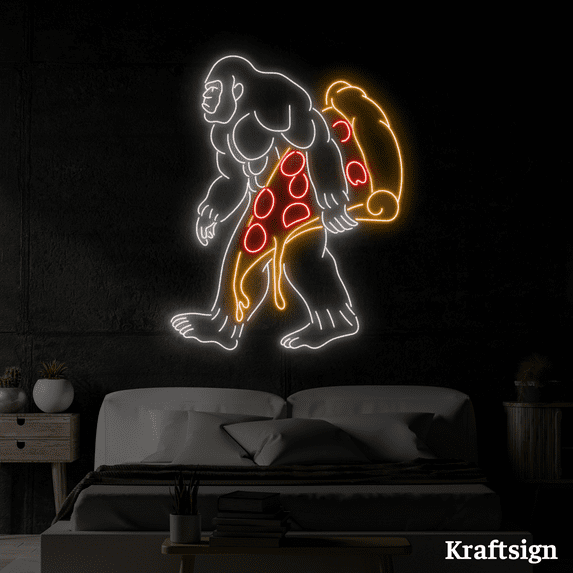 Craftnamesign Bigfoot Pizza Neon Sign, Pizza Restaurant Decor, Pizza Signs
