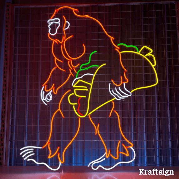 Craftnamesign Bigfoot Tacos Neon LED Sign, Tacos Restaurant Shop Decor