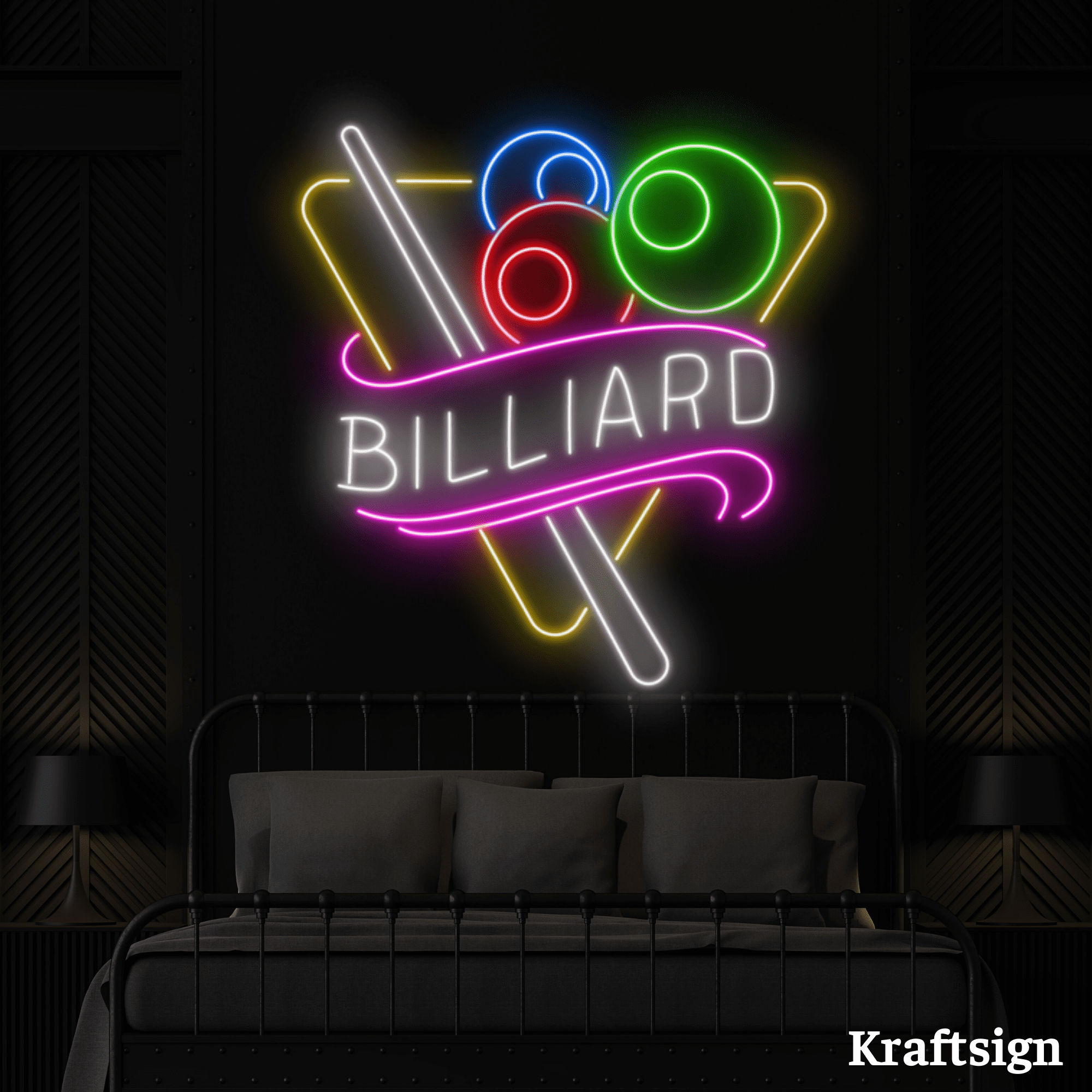 Craftnamesign Billiard Neon Sign, Pool Room LED Sign, Billiard Club Decor