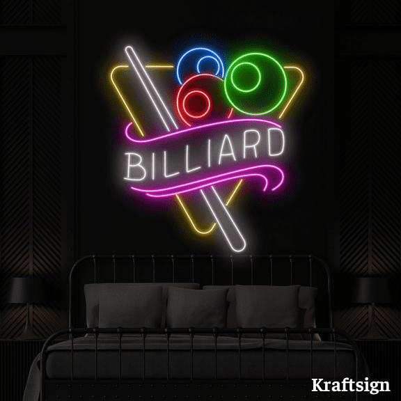Craftnamesign Billiard Neon Sign, Pool Room LED Sign, Billiard Club Decor