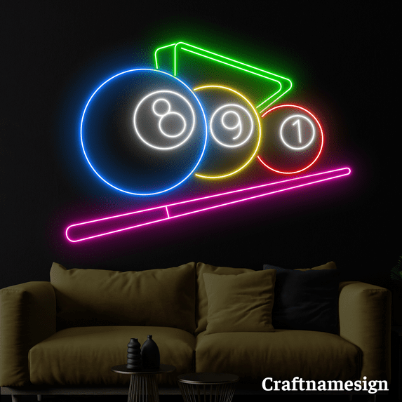 Craftnamesign Billiard Set Neon Sign for Billard Club Pool Room Men Cave Wall Decor
