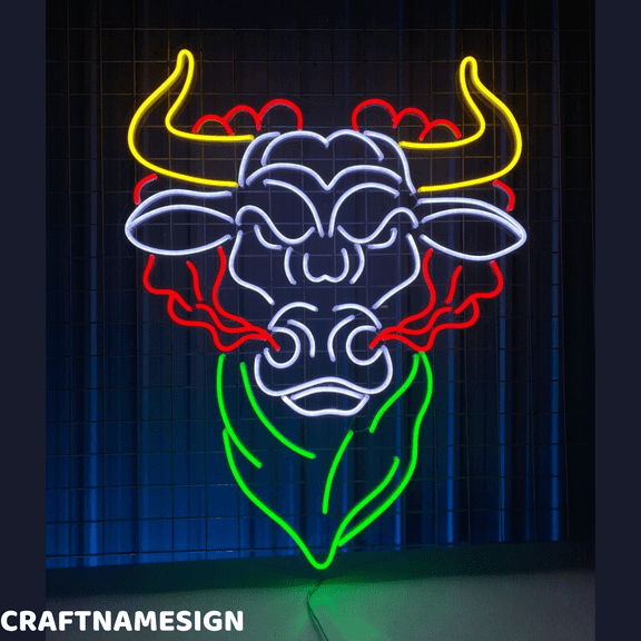 Craftnamesign Bison Head Neon Sign, Bar Pub Wall Decor, Western Home Wall Art