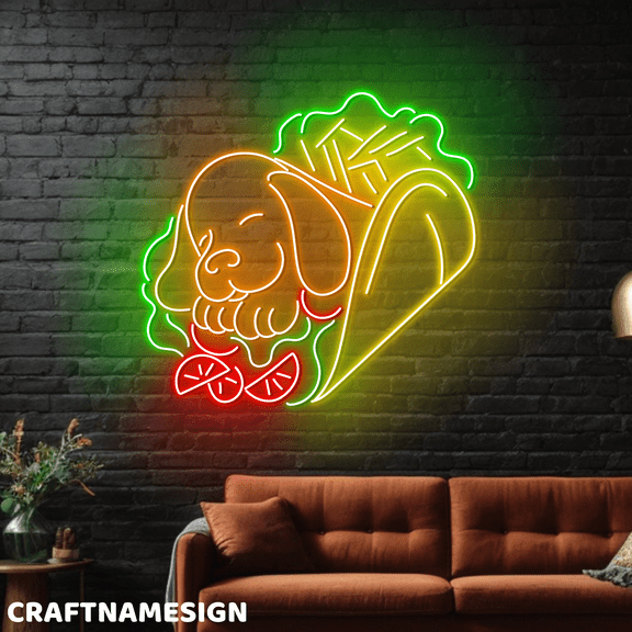 Craftnamesign Bloodhound Dog Burrito Neon Sign, Mexican Restaurant Wall Decor