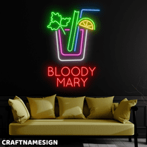 Craftnamesign Bloody Mary Neon Sign, Bar Pub Wall Art, Cocktail Wall Decor