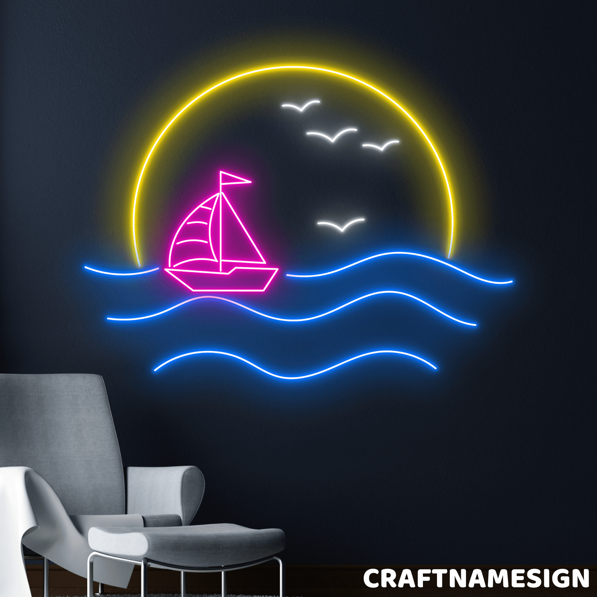 Craftnamesign Boat Sunset Led Sign, Bedroom Wall Art, Coffee Store Wall ...