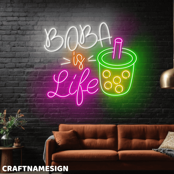 Craftnamesign Boba Is Life Neon Light For Bubble Tea Shop Wall Art, Milk Tea Wall Sign