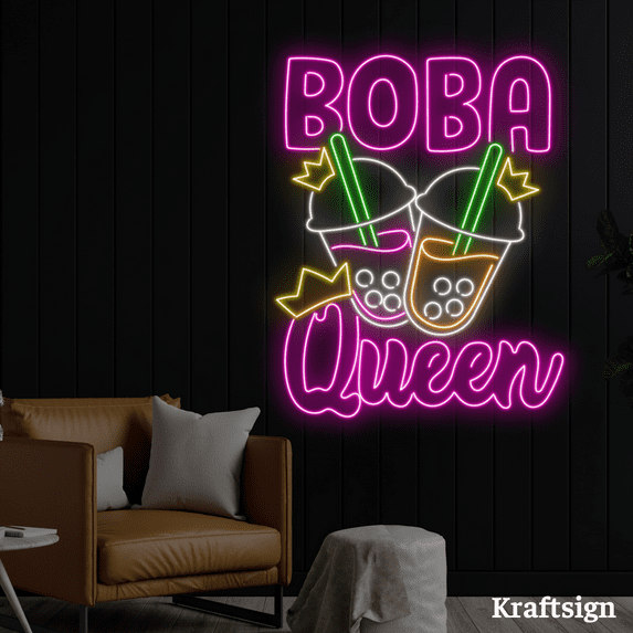 Craftnamesign Boba Queen Neon Sign, Bubble Tea LED Sign, Boba Shop Decor