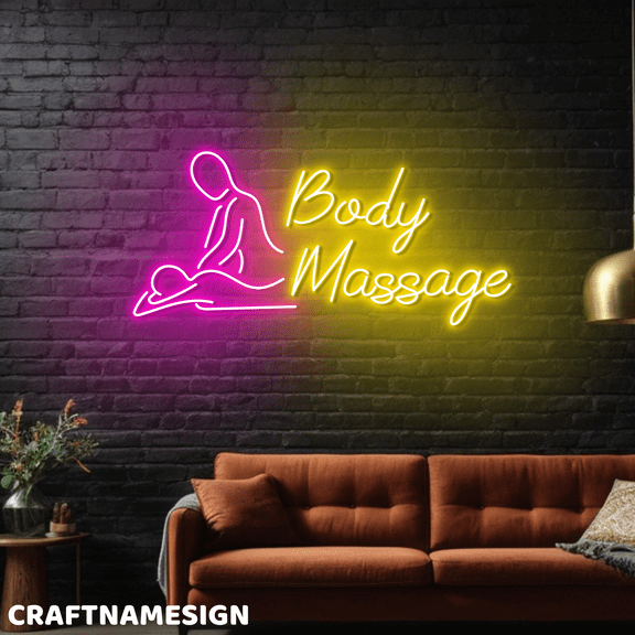 Craftnamesign Body Massage Neon Sign, Wellness Spa Wall Sign, Open Sign Decor