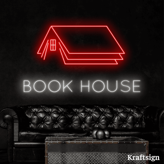 Craftnamesign Book House Neon Sign, Book Store Decor, Reading Room Signs
