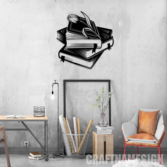 Craftnamesign Books and Tulip Metal Sign, Book Club Decor, Reading Room Sign, Books Wall Art
