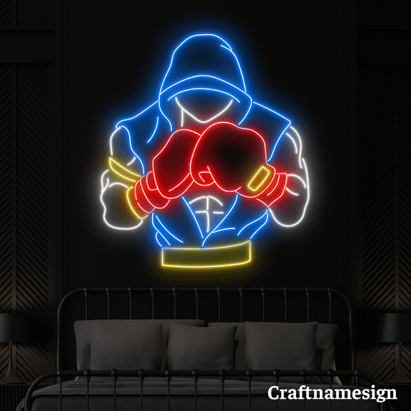 Craftnamesign Boxer LED Light Neon Sign for Men Cave Boxer Room Boxing Club Wall Decor