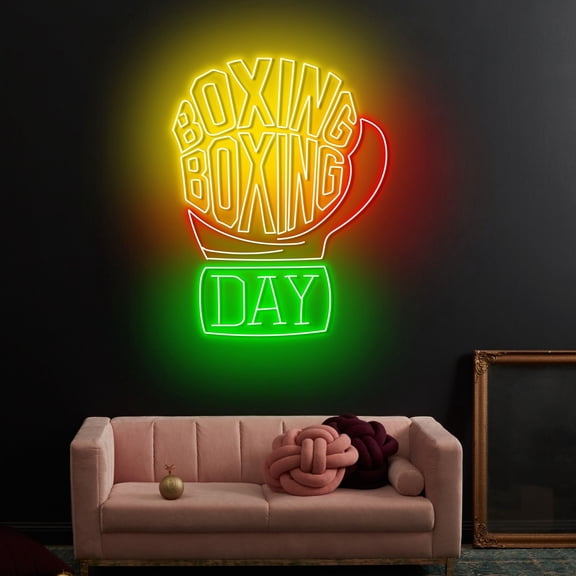 Craftnamesign Boxing Day Neon Sign, Boxing Sport LED Light Decor, Boxing Room Sign Wall Art