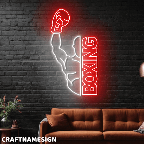 Craftnamesign Boxing Neon Sign, Boxing Room Wall Sign, Man Cave Wall Decor