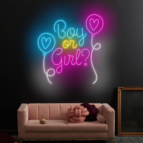 Craftnamesign Boy Or Girl Neon Sign, Gender Reveal Party Led Sign, Gender Reveal Welcome Sign