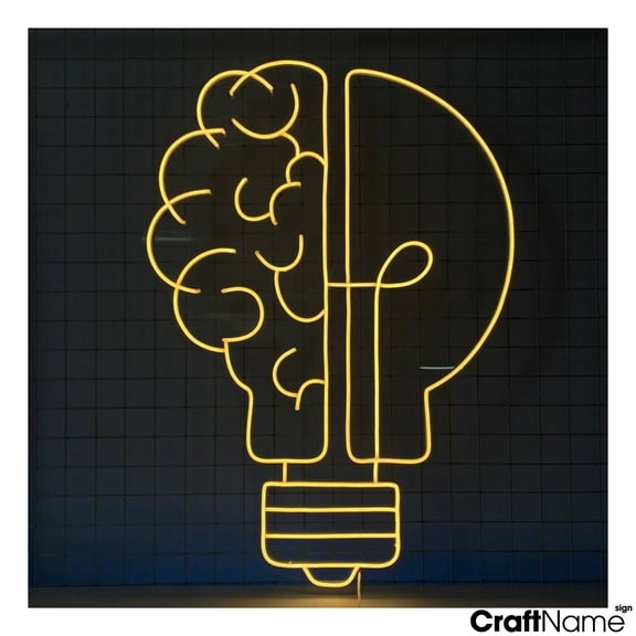 Craftnamesign Brain Neon Light Up, Light Bulb Wall Art, Library Wall Decor