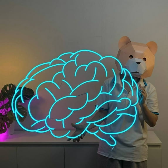 Craftnamesign Brain Neon Sign For Library Wall Decor, Brain Led Light Wall Sign