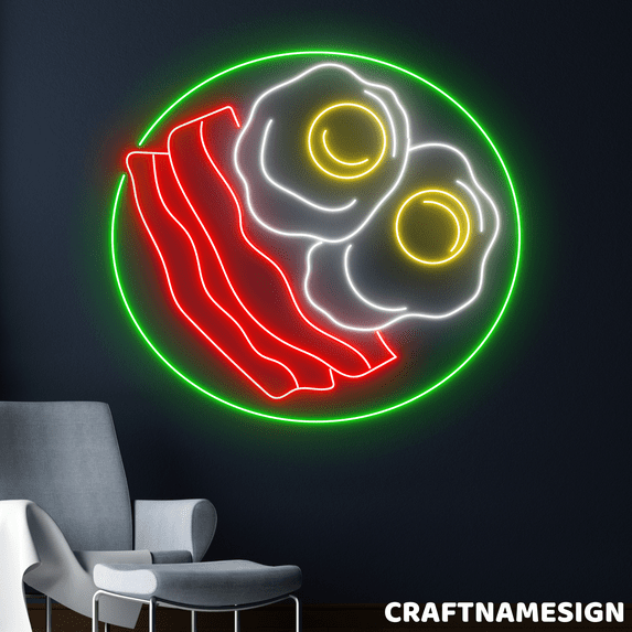 Craftnamesign Breakfast Food Neon Sign, Restaurant Wall Decor, Kitchen Wall Art