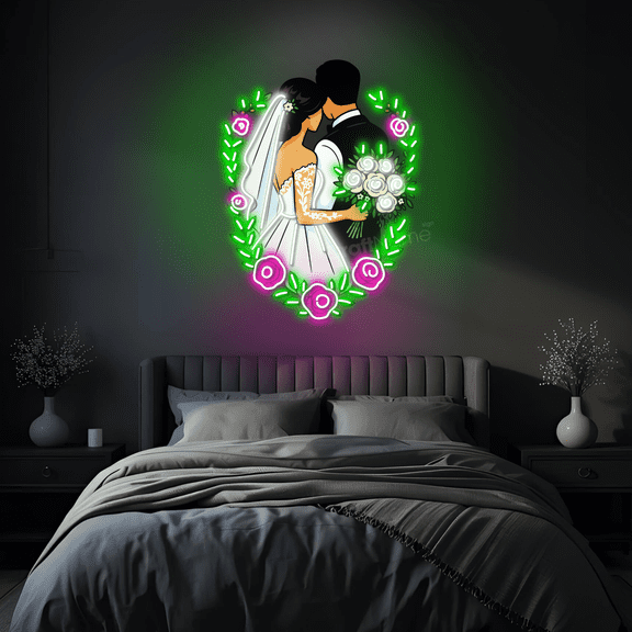 Craftnamesign Bride And Groom Neon Sign for Bedroom Decor, Wedding Party Wall Art, Wedding Anniversary Gifts
