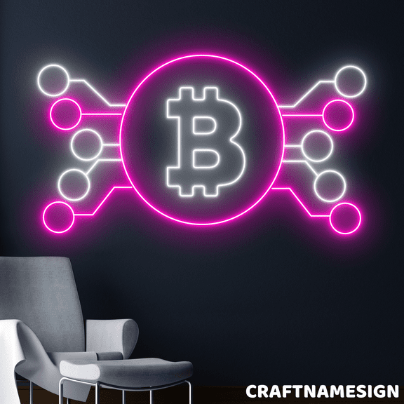 Craftnamesign Btc Blockchain Neon Sign, Finance Wall Art, Office Wall Decor