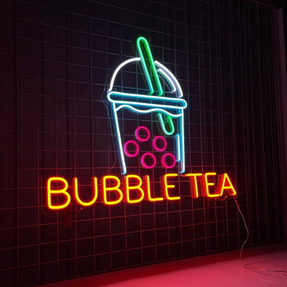 Craftnamesign Bubble Tea Neon Sign, Milk Tea Shop LED Signboard, Boba Tea Décor
