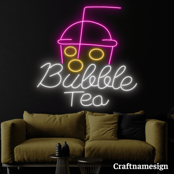 Craftnamesign Bubble Tea Neon Sign for Boba Tea Shop Store Wall Decor