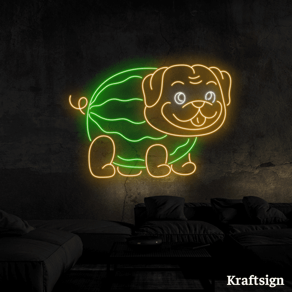 Craftnamesign Bulldog Watermelon Neon Sign, Bulldog Lover Gift, Kid Gifts