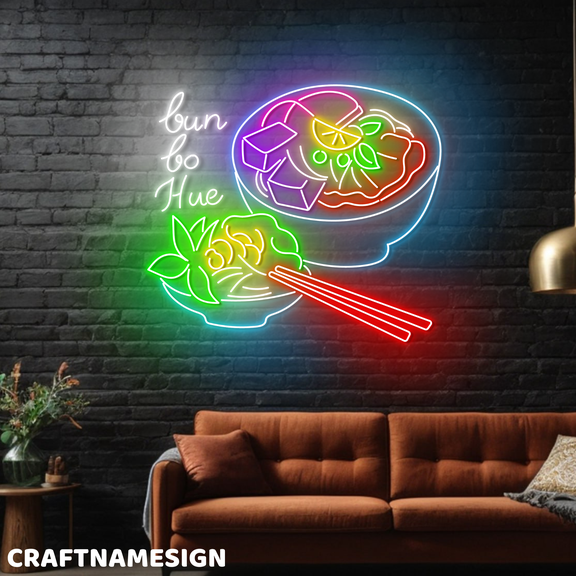 Craftnamesign Bun Bo Hue Neon Light Decor, Vietnamese Restaurant LED Wall Sign
