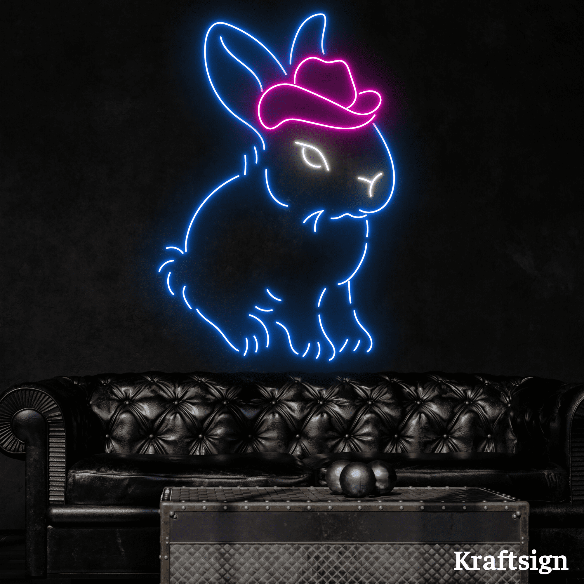 Craftnamesign Bunny Cowboy Neon Sign, Rabbit LED Sign, Bunny Wall Decor ...