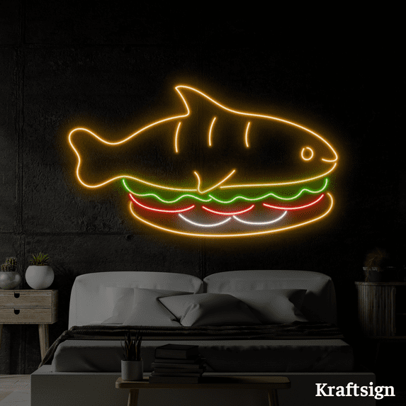 Craftnamesign Burger Shark Neon Sign, Burger Shop Decor, Fast Food Decor